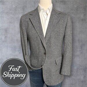 FOREMAN CLARK Vintage Mens Blazer 40L Sport Coat Jacket Herringbone TWEED WOOL